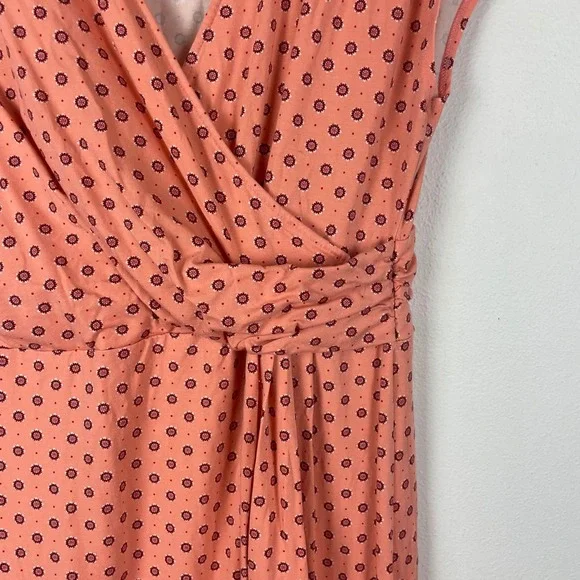 Lands' End Women's Maxi Dress Floral‎ Print Faux Wrap Coral Pink Petite L - Picture 4 of 9